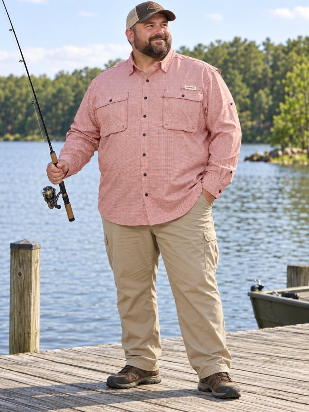 Magellan Outdoors Men’s 4XL Red Gingham Fishing Shirt Relaxed Fit qo